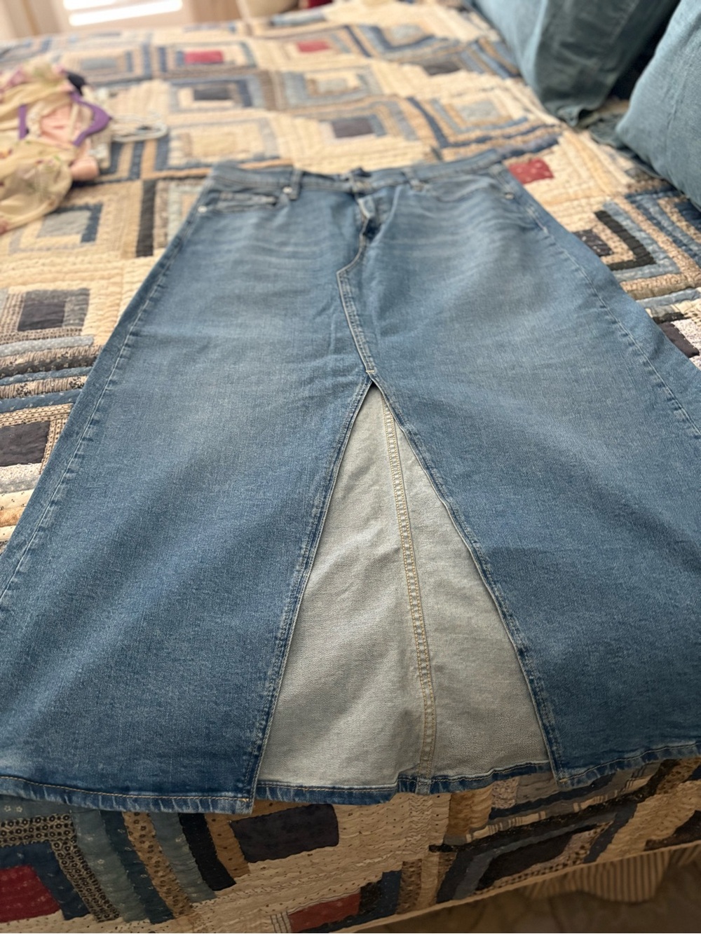 GAP Midwash Denim Midi Skirt with Front Slit